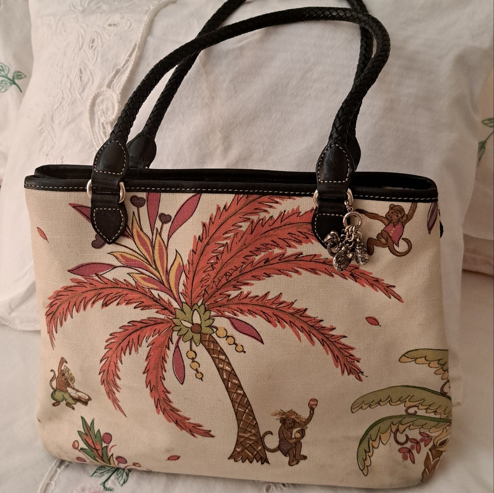 Brighton Tropical Print Canvas Tote Bag with Black Handles